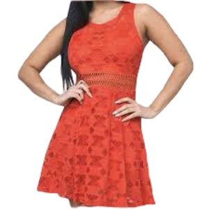 NEW Miss Kelly 1999 Red Lacy Eyelet Bohemian Mini Midi Dress Size M